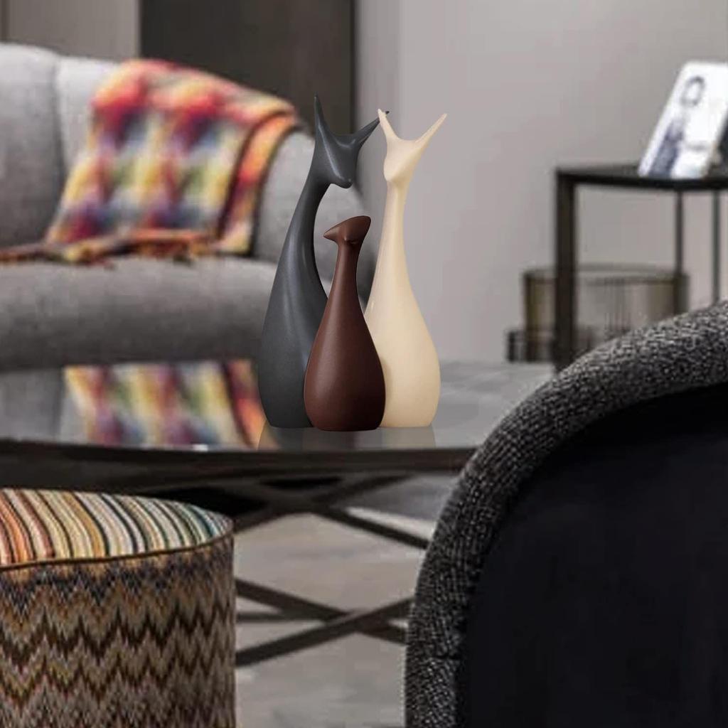 Home Decor Lucky Deer Family Matte Finish Ceramic Figures - (Set of 3, Matte Brown)