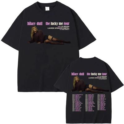 Футболка Lucky Me Tour 2026 Хилари Дафф Мода Высокое Качество Футболка с Рукавом Женская Унисекс Хлопок Готический Повседневная Футболка