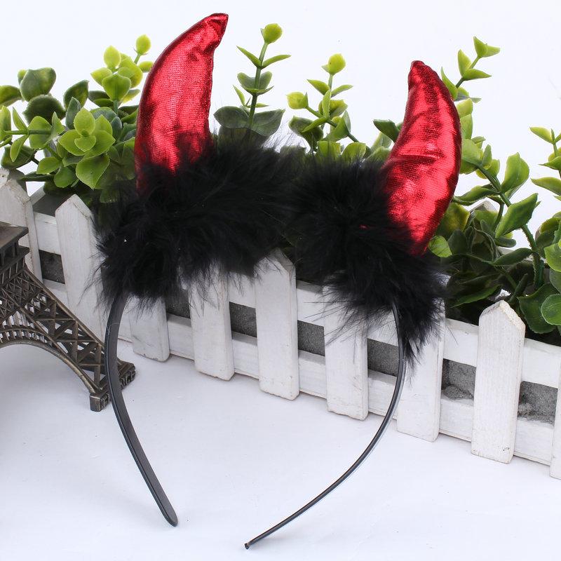 Creative Red Devil Horn Headwear Hairbands Hair Hoop for Halloween Masquerade Party Festival Gift Photo Props Style Random