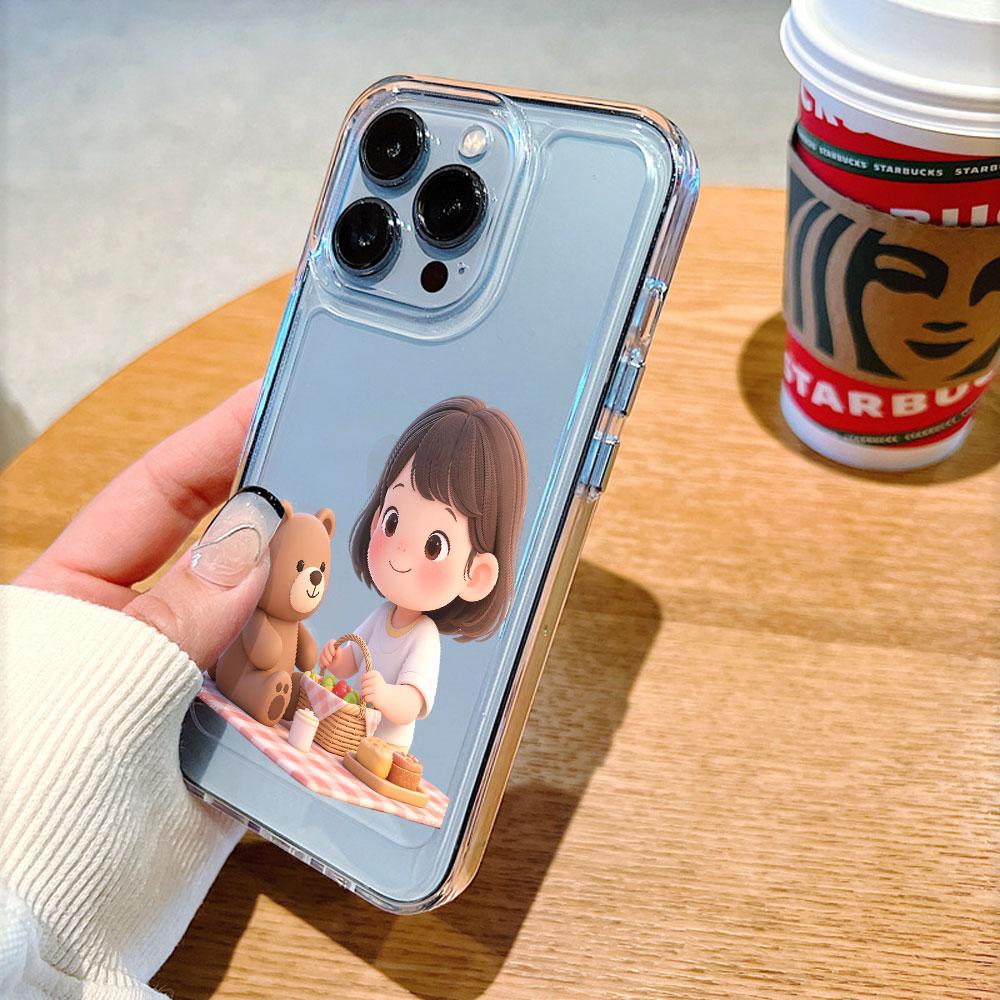 Girl Picnicking with Teddy Bear Phone Case for IPhone 14 15 16 17 13 12 11 Pro Max Plus 12 13 Mini TPU Protect Cover