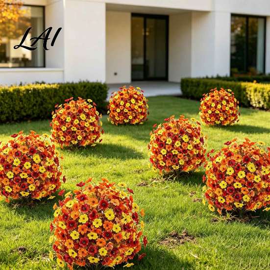 Fake Flowers for Home Decor Fall Artificial Topiary Ball Flowers Mums Plants Tree UV Resistant Outdoor with Realistic Floral Arrangements