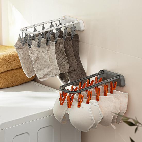 Clothes Drying Rack Multiple Clips Foldable Wall-Mounted Strong Load Bearing Windproof Hanger Drying Clip Household Supplies