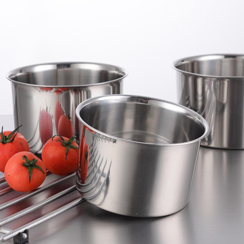 Немагнитный набор кухонных мисок из нержавеющей стали 304: Миска для вкуса, Коробка для специй, Суповая миска, Миска для взбивания яиц, Кастрюля для тушения, Сковорода.