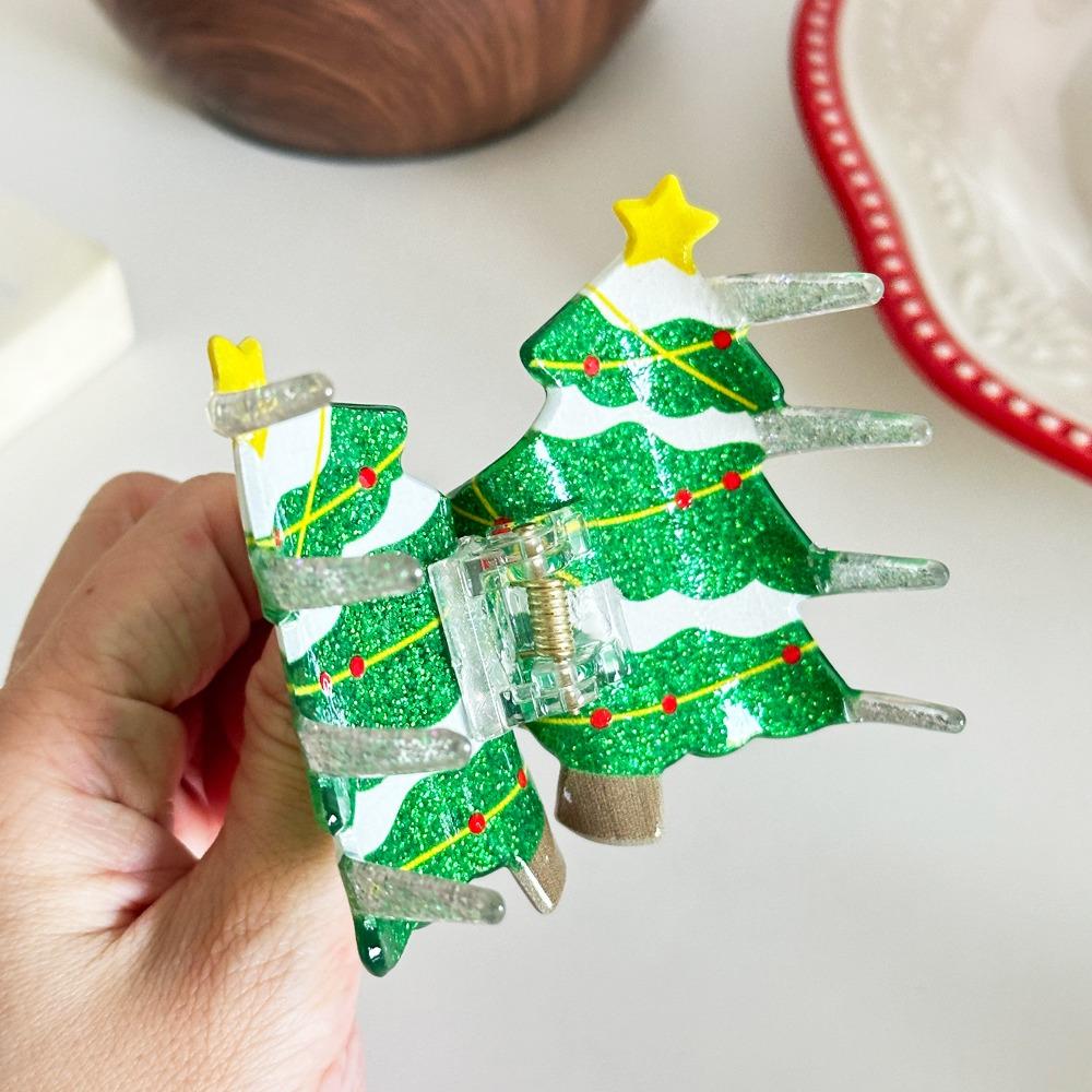 Acrylic Christmas Tree Hair Claw Snowhouse Cartoon Hair Grab Clip Santa Claus Shark Clip Girl