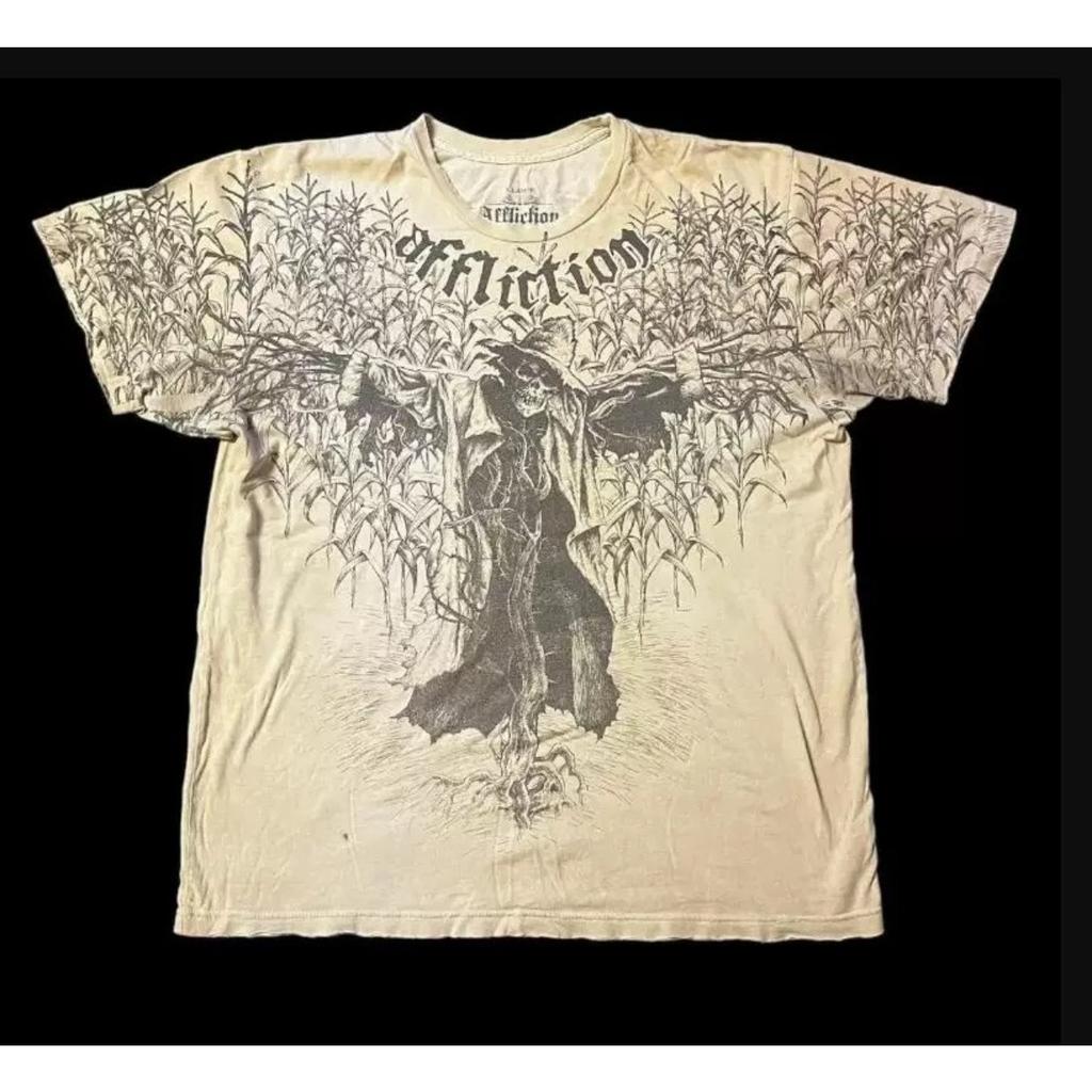 Ретро Панк Хип-Хоп Графический Принт Оверсайз Футболка Мужская Новая Круглый Вырез Короткий Рукав Топы