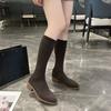 Fashion Elastic Pointed Toe Half High Sock Boots for Women Spring Autumn Middle Heel Mid Calf Shoes Woman Trend 2025 Gyaru Goth Footwear