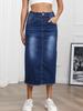 Puffanpop Women's Slim Fit Denim Midi Skirt Retro Wash Raw Hem Casual Pencil Skirt Blue