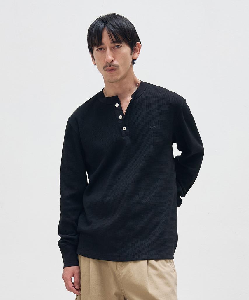 HEBIWEDEO Washable Waffle Henley Neck