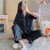 Summer Women's Ice Silk Pajamas Homewear Set Ins Korean Vertical Stripes Simple Pajamas Loose Girls Homewear Set
