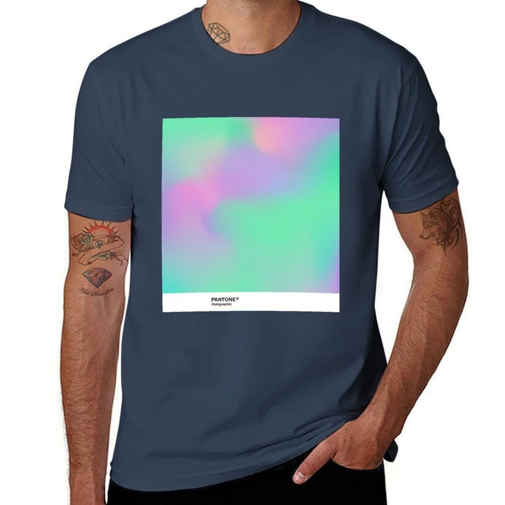 Hipab Holographic Iridescent Pantone Aesthetic Background Pt 2 Tshirt Simple Solid Color Crew Neck Tee