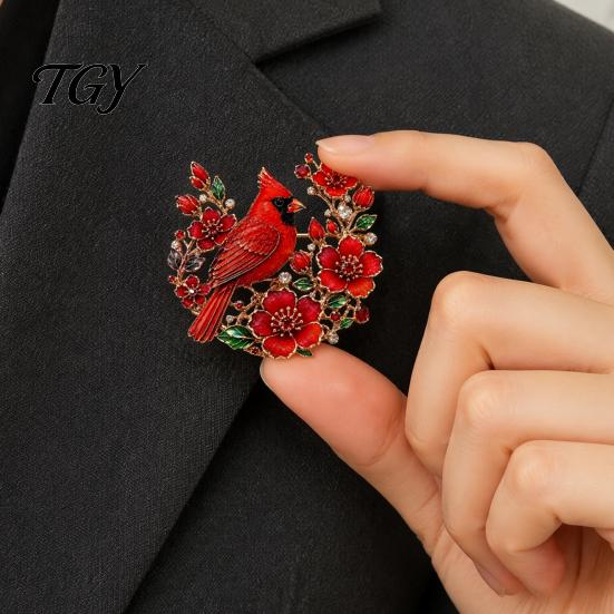 Rhinestone Brooch Vintage Flower Bird Pin, Alloy Lapel Pin for Coats Suits Dresses Scarves, Decorative Jewelry Accessory Women Metal Coat