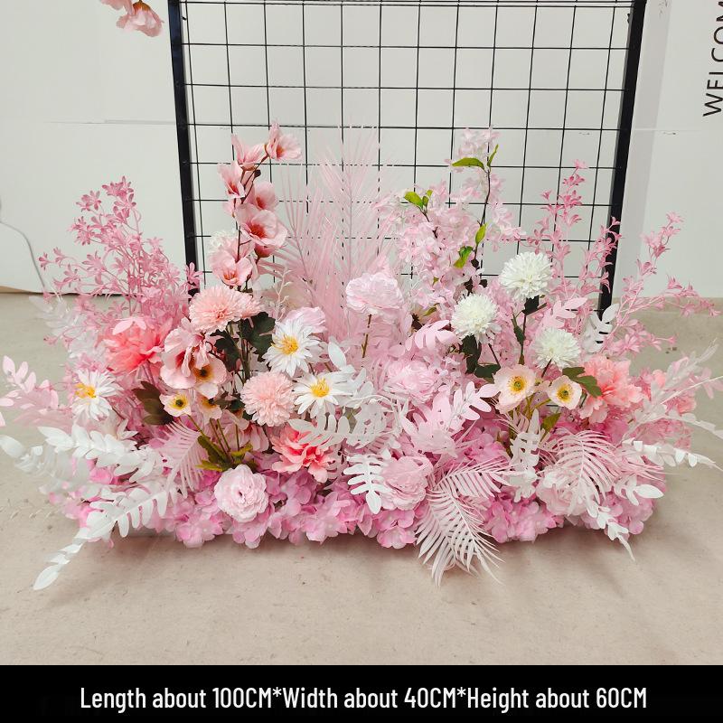 Red Floral Wedding Stage Backdrop with Artificial Flower Rows