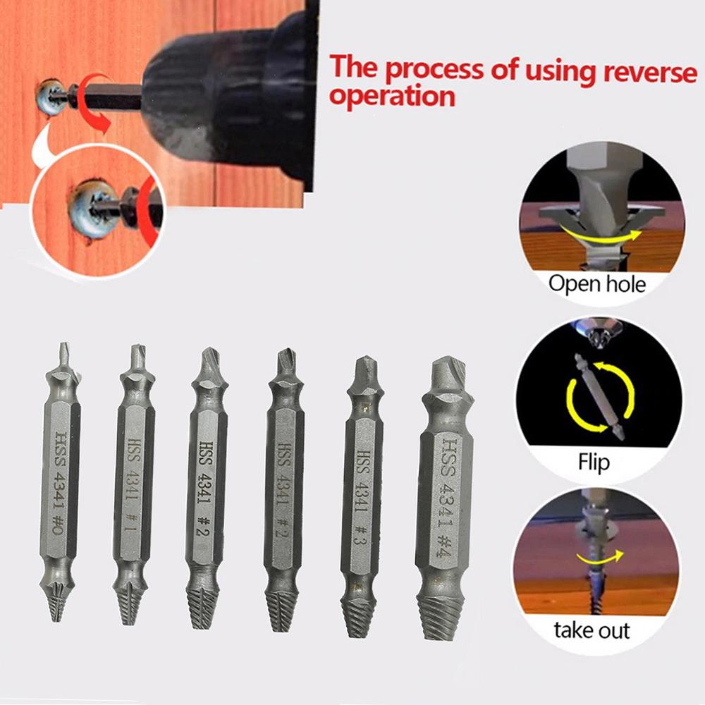 6 pcs Drill Bit Set Broken Head Screw Removal Tool Bolt Screw Extractor Breaker Screw Remover Stripping Tool