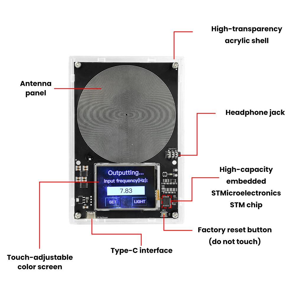 DC 5V Schumann Wave Generator 0.01-99999Hz Adjustable Frequency Touch Screen Audio Resonator with Case Type-C USB