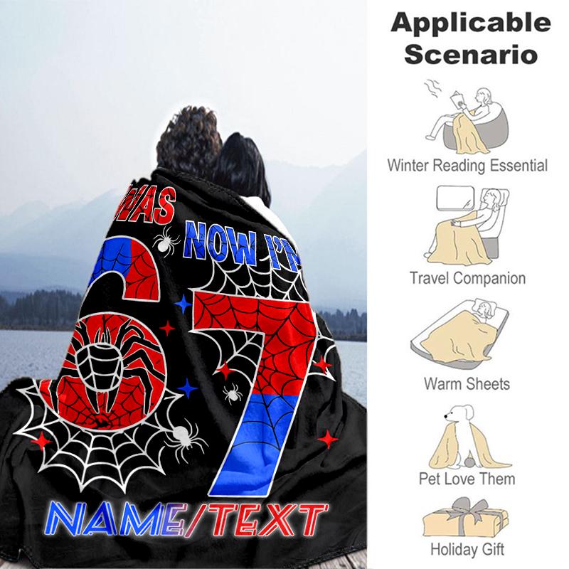 1PC Custom Name Spider-Man Birthday Celebration flannel blanket versatile,all-season throw suitable for the living room,bedroom,camping,travel,and gif