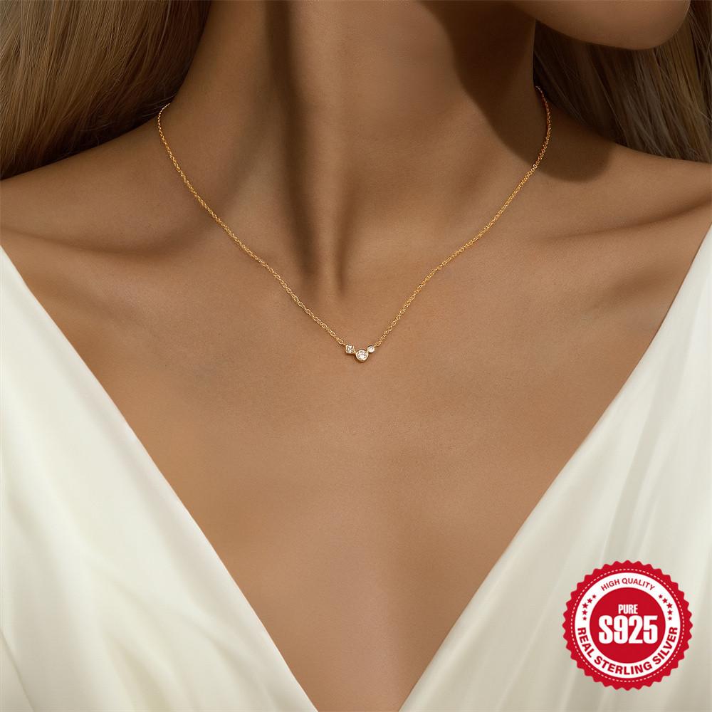 S925 Sterling Silver Geometric Square Diamond Round Diamond Splicing Square And Circle Fusion Fashion Clavicle Chain Necklace