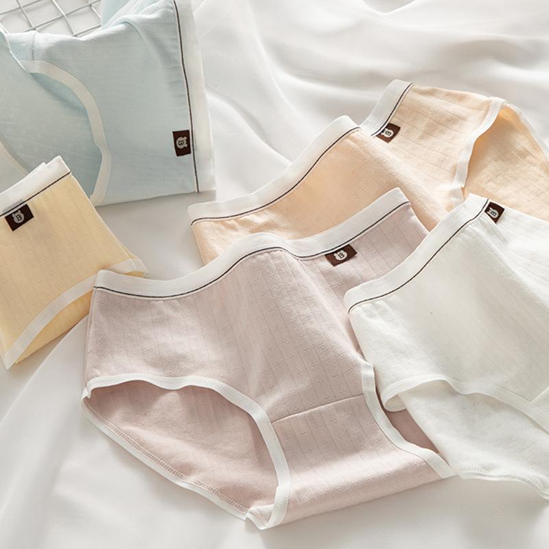 Женское нижнее белье, простые однотонные хлопковые трусы для лета, тонкие дышащие трусики со средней талией
