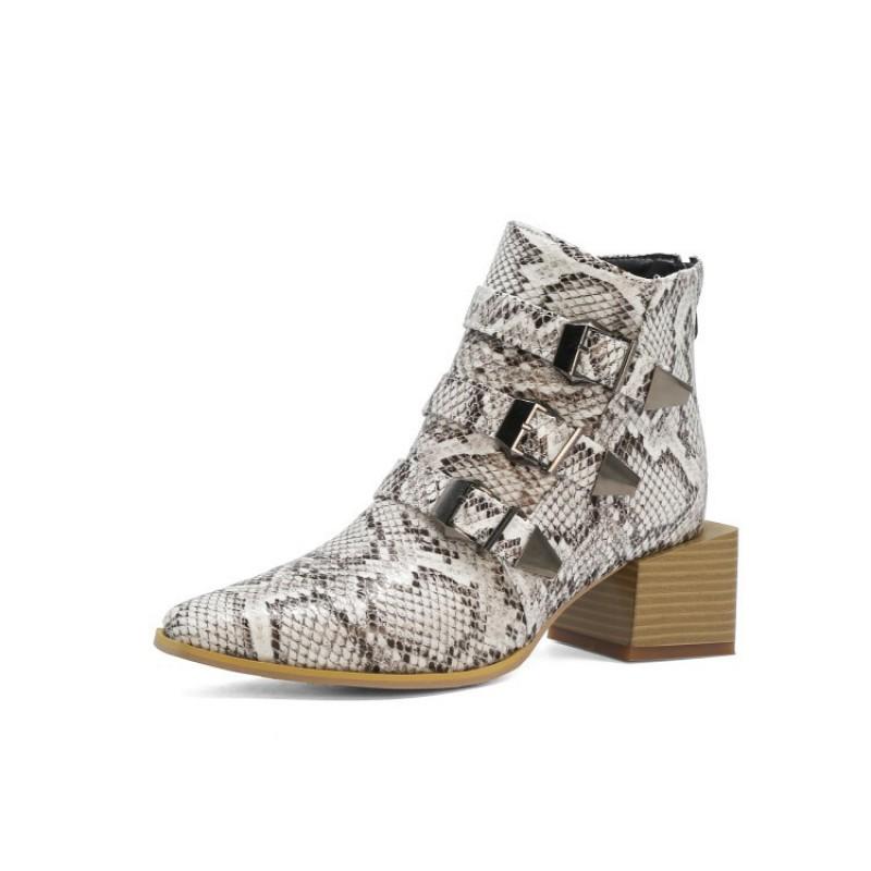 Womens Pointed Toe Chunky Heel Ankle Boots - Motorcycle Style Short Winter