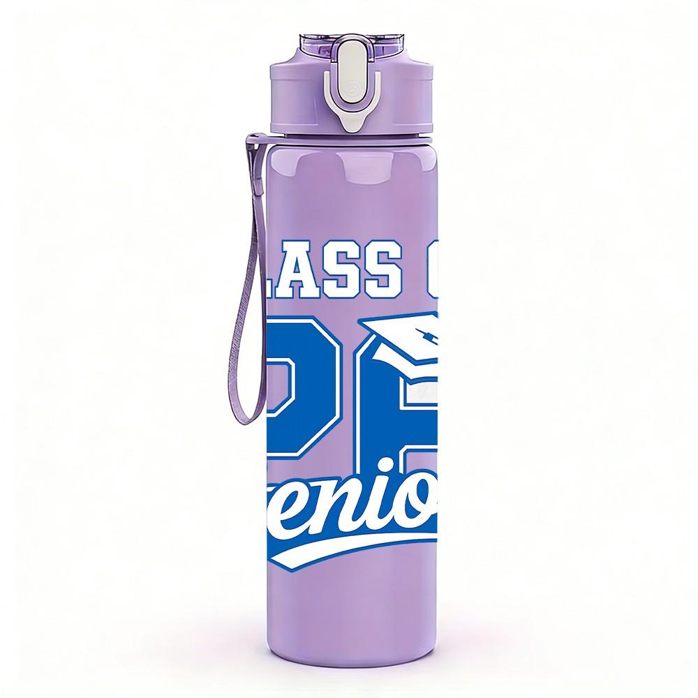 1PC Class Of 26 Senior Blue Letter Print 750ml Color Plastic Sports Water Bottle Leakproof Flip Straw Lid Suitable for Sports Office Home Use