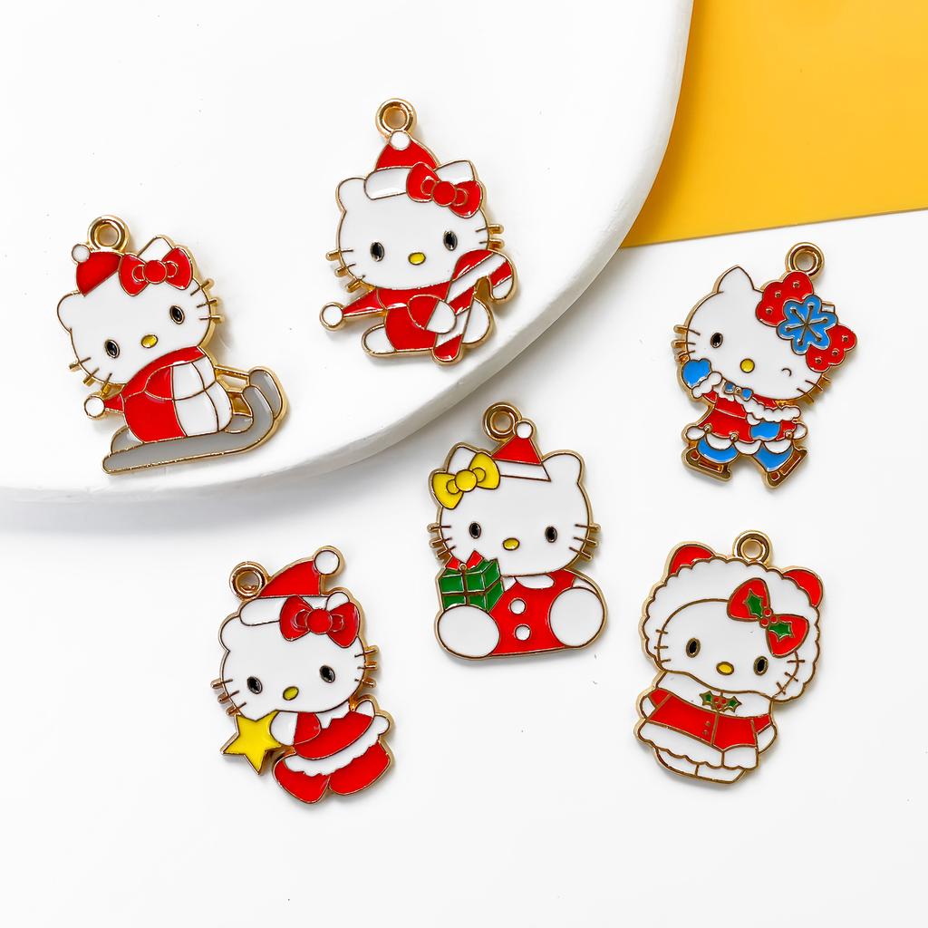 12/30PCS Cartoon Christmas Cat DIY Accessories Winter Katy Cat Alloy Drip Oil Bag Decorations Small Pendants