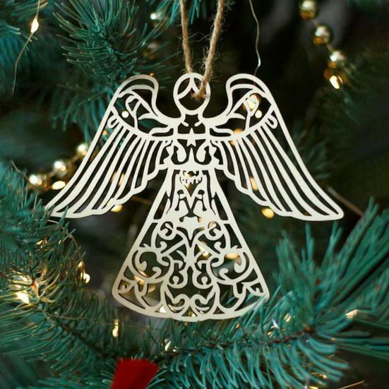 Wooden Angel Christmas Ornaments Rustic Angel Hanging Ornament with Hollow Design for Winter Xmas