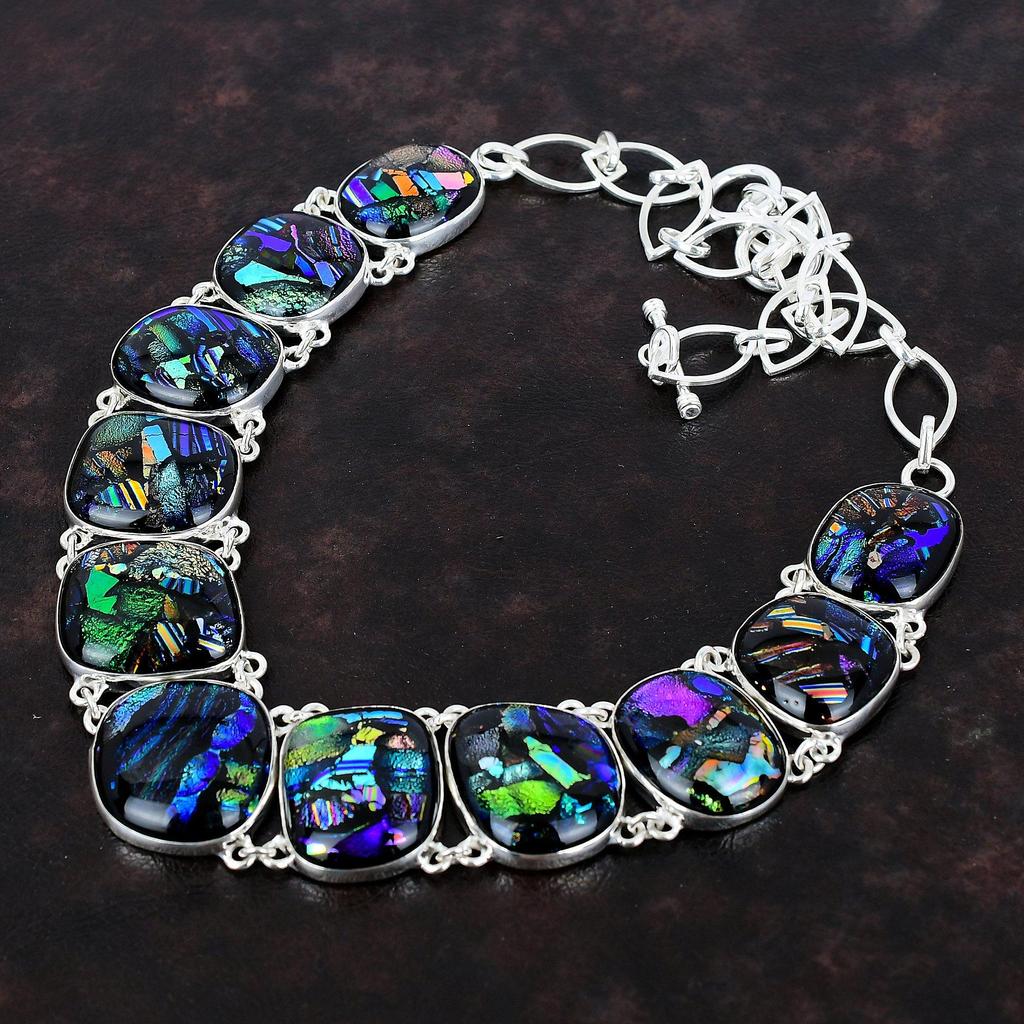 Ожерелье из американского дихроичного стекла, оригинальное ожерелье из драгоценных камней, ожерелье из стерлингового серебра 925 пробы, регулируемое ожерелье-цепочка, ювелирные изделия ручной работы для подарка