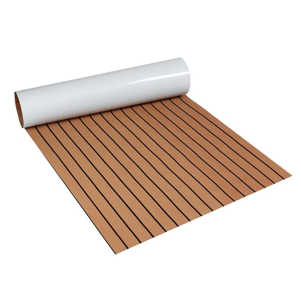 2400x900x5mm Self Adhesive Yacht Flooring Self-Adhesive EVA Foam Teak Brown 5MM With Black Line Faux Teak Boat Decking Sheet