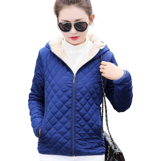 Winter Women Jacket Hooded Zip-up Long Sleeves Thick Plush Lined Solid Color