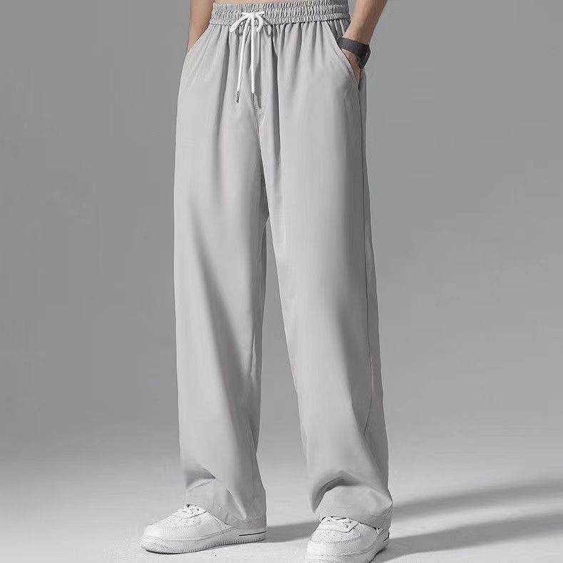 Ледяные брюки мужские летние ультратонкие свободные прямые большие размеры молодежные спортивные быстросохнущие повседневные широкие брюки