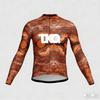 Mens Long Sleeve Cycling Jersey Red Brown Abstract Print Quick Dry Breathable Performance Riding Top