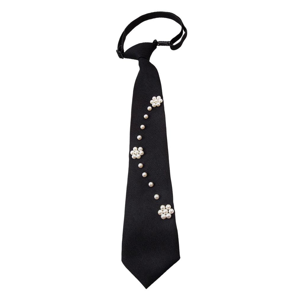 Elegant Preppy Style Women Pearl Tie Bead Long Necktie Versatile Academic College Shirt Necktie Uniform Accessories