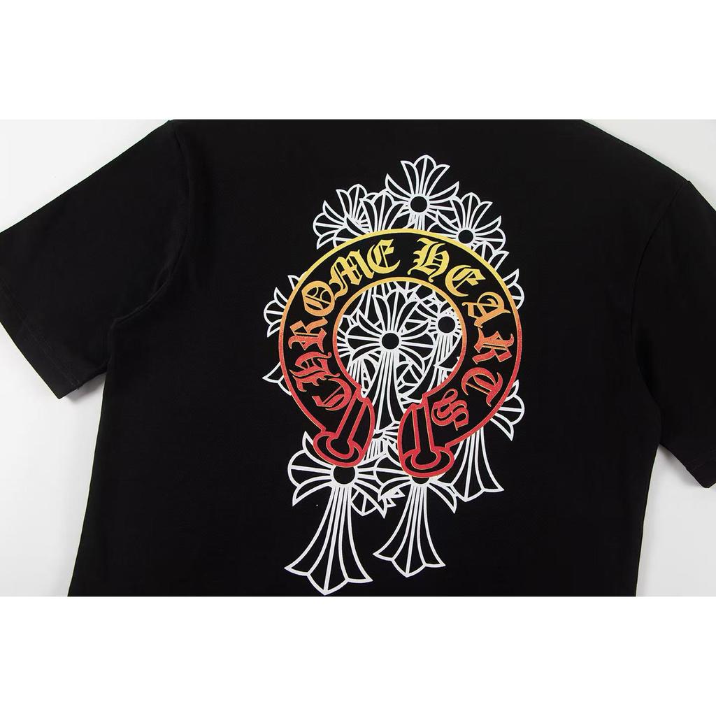 W351 CHROME HEARTS Лето 2026 Новый Высококачественный Хлопок Круглый Вырез Свободный Большой Размер Мужская и Женская Футболка Футболка для Пары