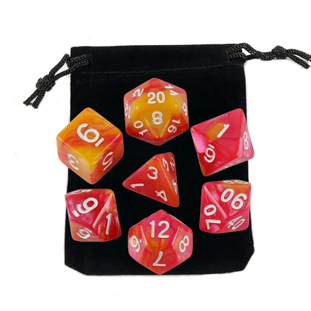 7шт игральные кости с мешком DnD d4,d6,d8,d10,d%,d12,d20 многогранные детали настольной игры RPG