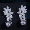 WWJ Temperament Grey Leaf Zirconia Dangle Women Party Earrings