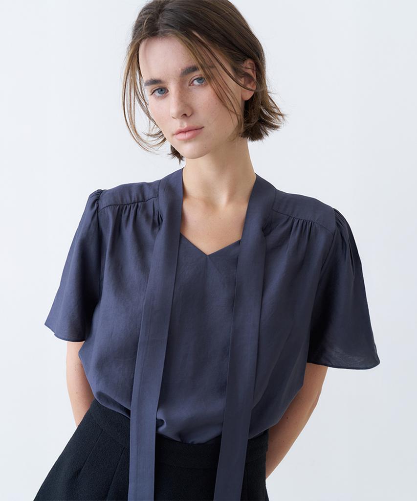 VEM.VER Half Sleeve Tie Blouse_Charcoal