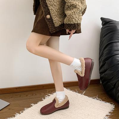 Женские туфли осень-зима 2024 года с плоской подошвой, плюшем и термоизоляцией в Европе и Америке Trafza