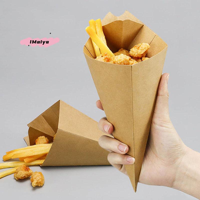 M-20Pcs Disposable French Fries Paper Cup Kraft Paper Fry Charcuterie Cups Snack Dessert Cake Popcorn Party DIY Bakin Supplies