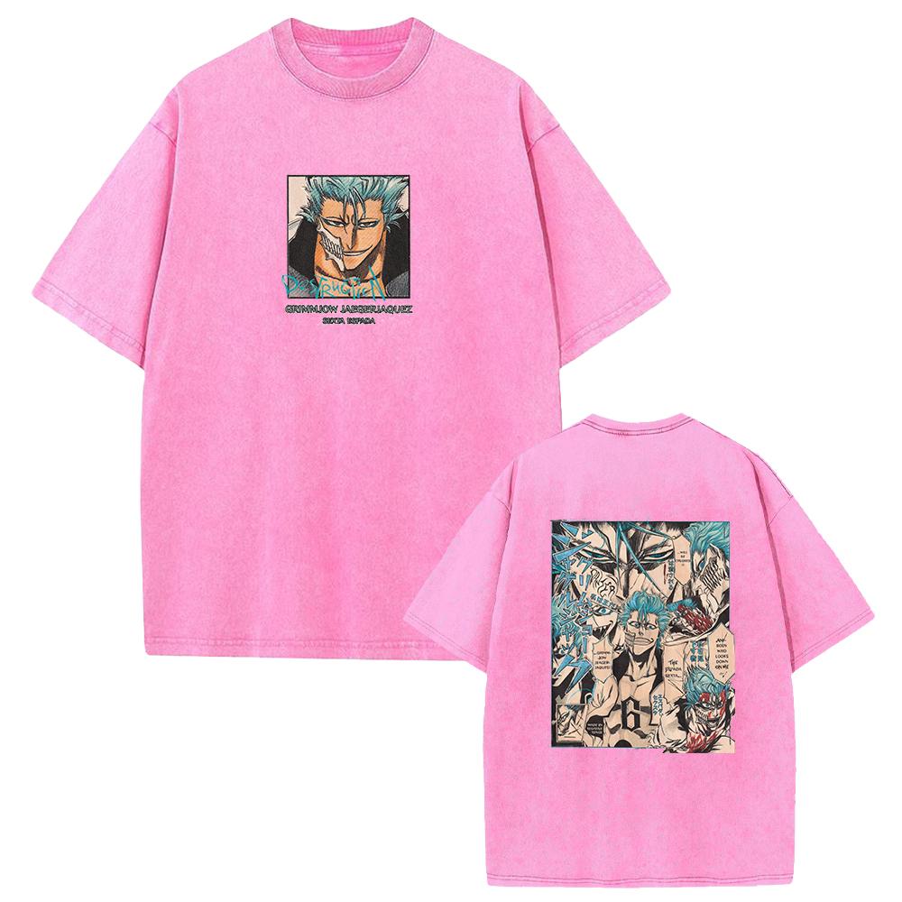 Japan Anime Bleach Grimmjow Jaegerjaques Graphic Tshirt Men Street Trendy Tshirts Vintage Washed Tee Harajuku Cotton T Shirt