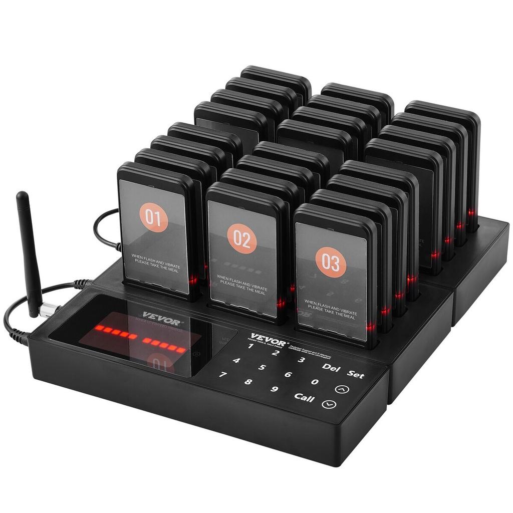 Restaurant Pager System, Wireless 400m Long Range Lineup Waiting Queue Signal, Guest Customer Calling Beepers with Vibration & Flashing, 24 Buzzers