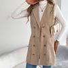 Autumn Winter Women's Corduroy Vest Solid Color Double-breasted Long Corduroy Vest Slim-fit Sleeveless Vest
