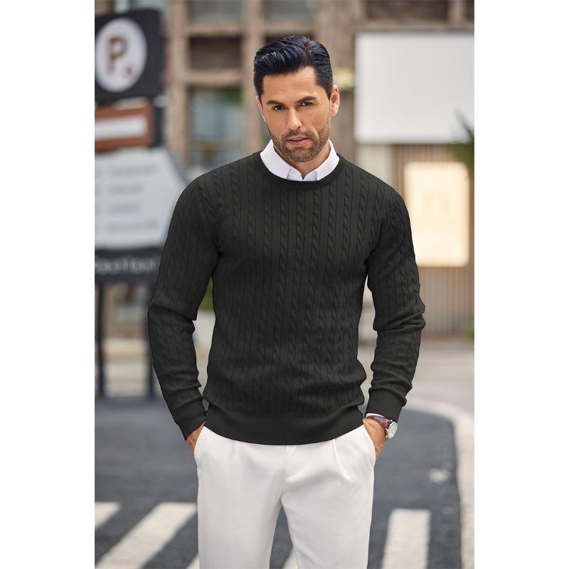 Men S Slim Fit Long Sleeve Crew Neck Twisted Pattern Solid Knit Sweater
