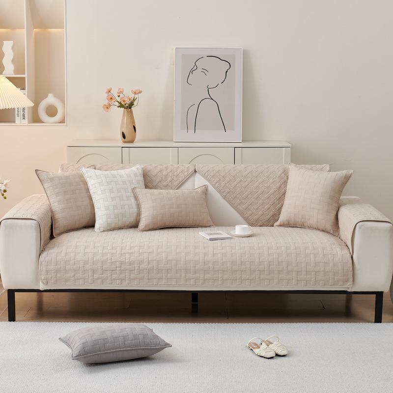 Sofa cushion pure cotton four-season non-slip fabric solid color Nordic simple cotton seat cushion leather sofa cover towel cover universal
