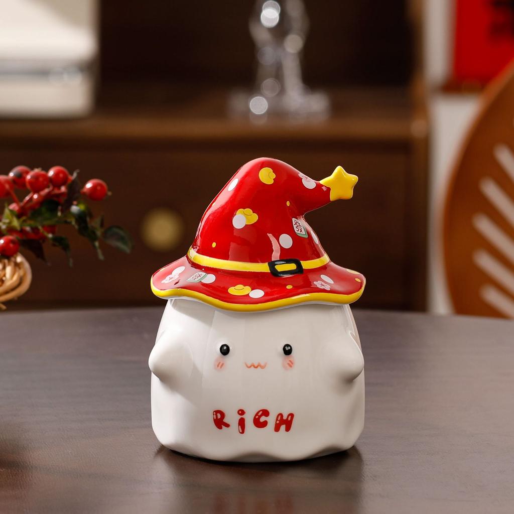 High-value mug, cute water cup with lid, souvenir for girls, girlfriend gift, cartoon ghost ceramic cup.