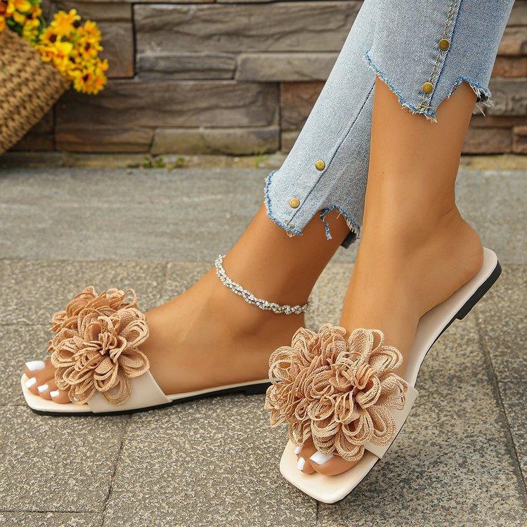 Тапочки для женщин 2025 Весна Новый стиль Женская мода Цветочный отдых Плоская подошва Пляжные крутые тапочки