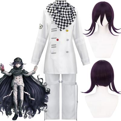 Аниме Danganronpa V3 President Wang Ma Xiaoji Kokichi Oma Косплей Костюм Парик с Топом Брюки Плащ Шарф Наряд Рождественская Униформа
