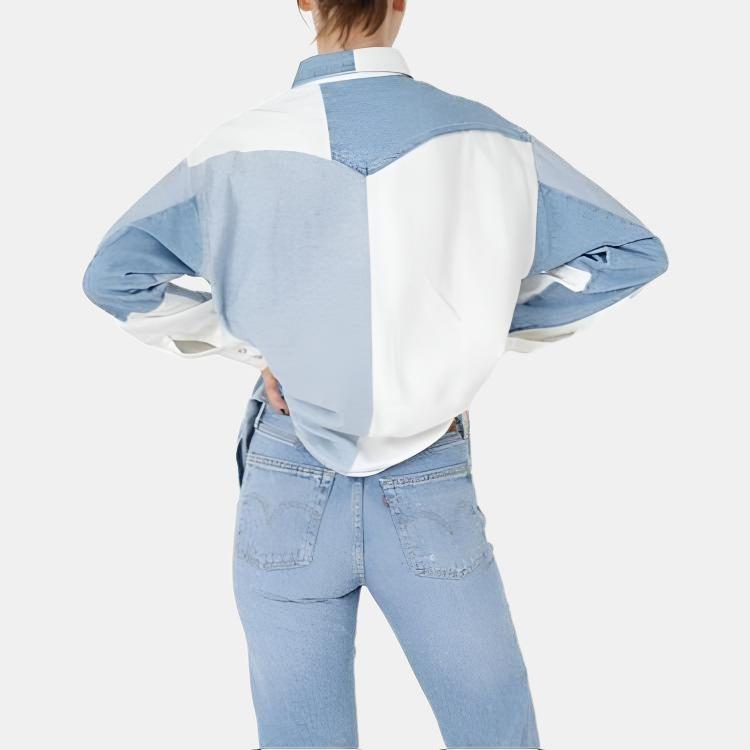 Рубашка женская Levis Loose Fit Color Block с острым воротником, однобортная, с длинным рукавом, цвет светло-индиго A5974-0001