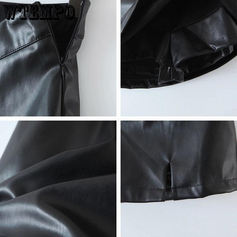 WTEMPO Короткая юбка из искусственной кожи для женщин, черная, с разрезом, узкая, с высокой талией, А-силуэта, мини-юбки женские, винтажная уличная одежда в стиле Харадзюку