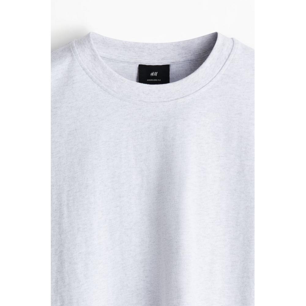Футболка свободного кроя HM из хлопка, светло-серая меланжевая