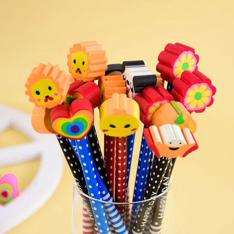 10 шт. карандашей с мультяшным рисунком и ластиком для детей, сувениры на день рождения, школьный приз для мальчика и девочки, рождественский подарок, сувениры для гостей на свадьбу