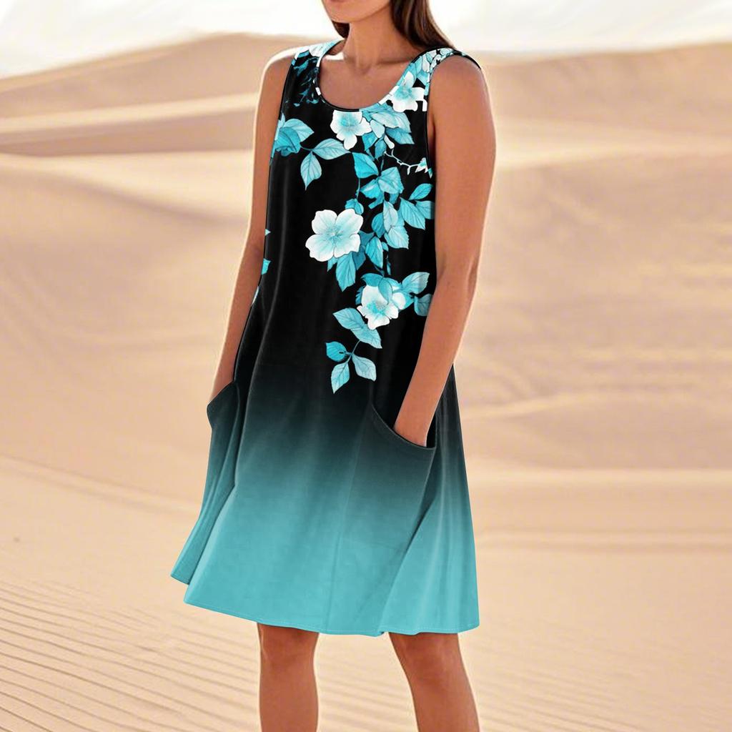 Летние платья для женщин, свободные пляжные повседневные сарафаны без рукавов с карманами, платье-майка